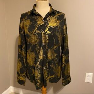 Men’s Black and Gold rose pattern Lightweight Shirt with Abstract Pattern